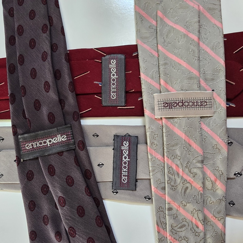 Lot x4 Enrico Pelle Mens Neck Tie Repp Paisley Diamond Art Deco Gray Red Neutral - Picture 3 of 4